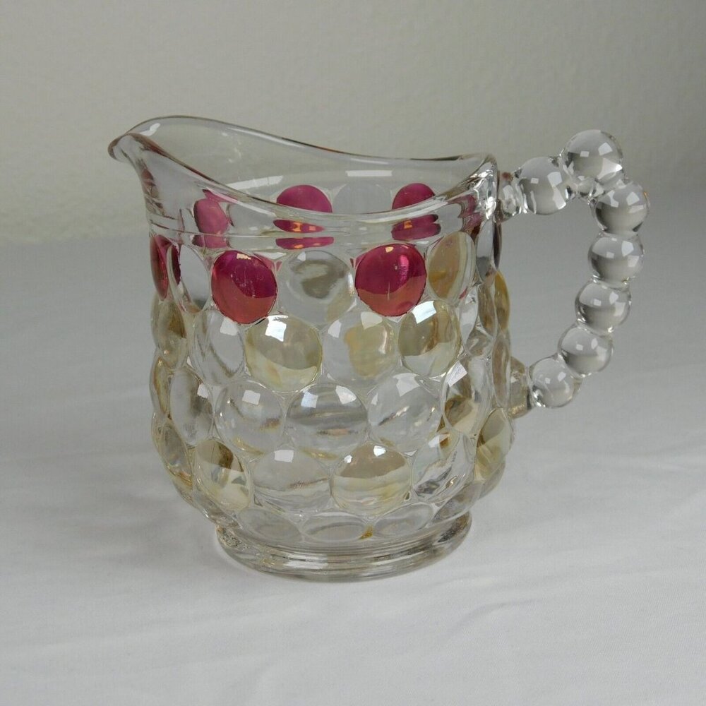 Westmoreland Thousand Eye Flashed Clear Bubble Glass 8 oz Creamer Handle FLAW